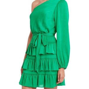 BCBGMAXAZRIA: One-Shoulder Green Ruffle Dress